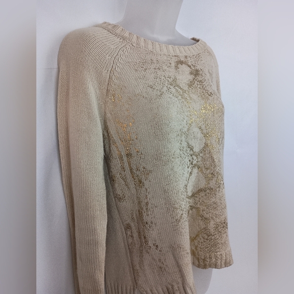 ANA Christmas Gold Beige Animal Print Knit Sweater (#45) - Picture 3 of 8